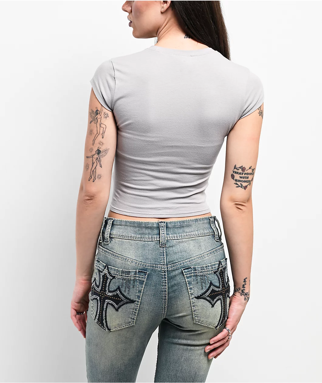Ninth Hall Alina Cross Grey Crop T-Shirt - Image 2