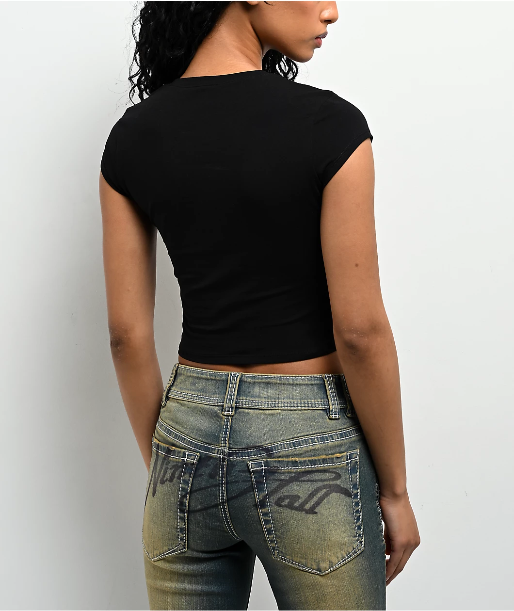 Ninth Hall Alina Studs Cross Black Crop T-Shirt - Image 2