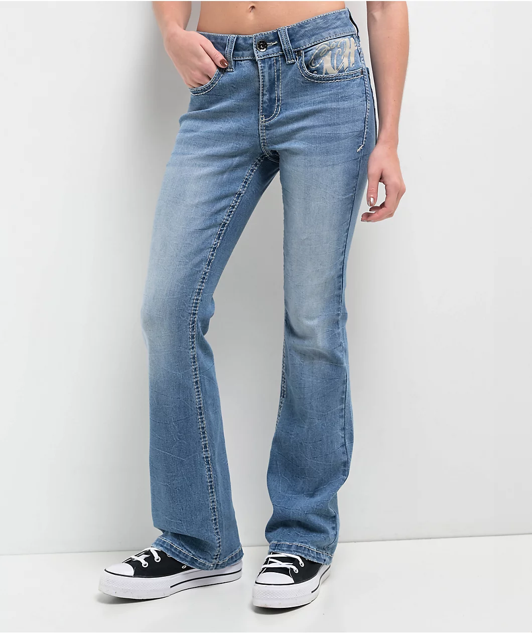 Ninth Hall Alyssia Rose Rhinestone Blue Wash Bootcut Jeans - Image 2