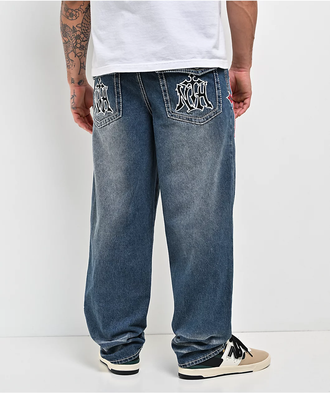 Ninth Hall Ambush Crosses Baked Medium Blue Wash Loose Fit Jeans - Image 3