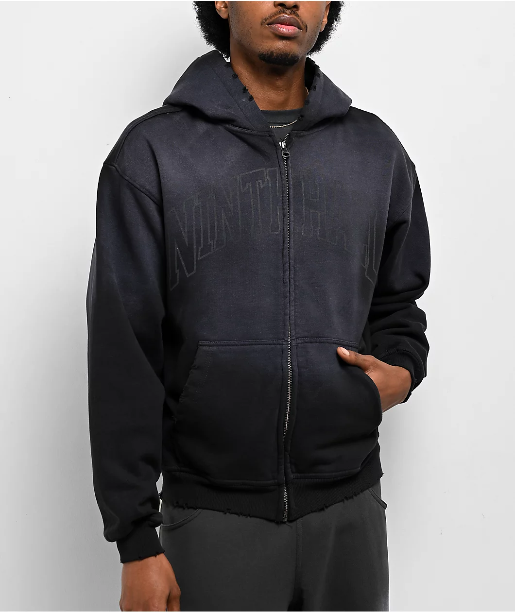Ninth Hall Art Department Black Wash Zip Hoodie - Image 2