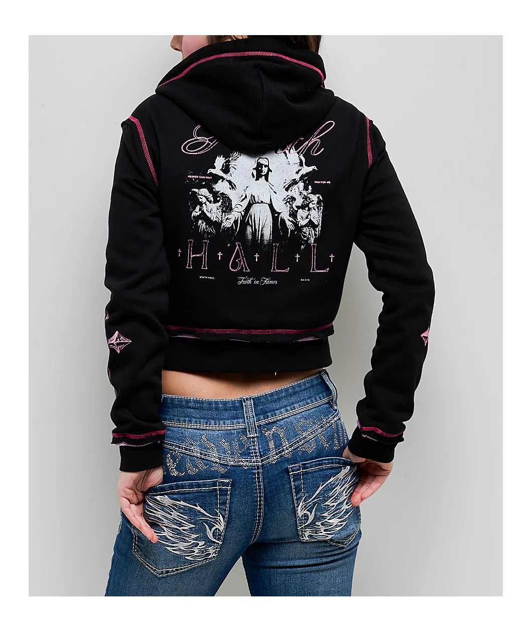 Ninth Hall Avani Black Thermal Crop Zip Hoodie - Image 2