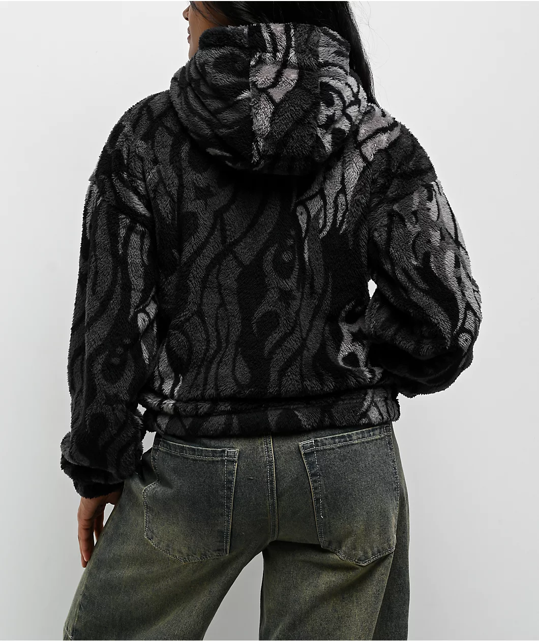 Ninth Hall Aven Flames Grey Sherpa Zip Hoodie - Image 2