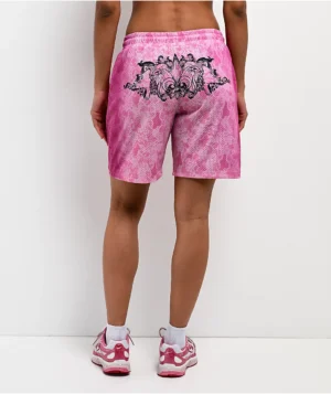 Ninth Hall Billie Lace Print Pink Mesh Shorts