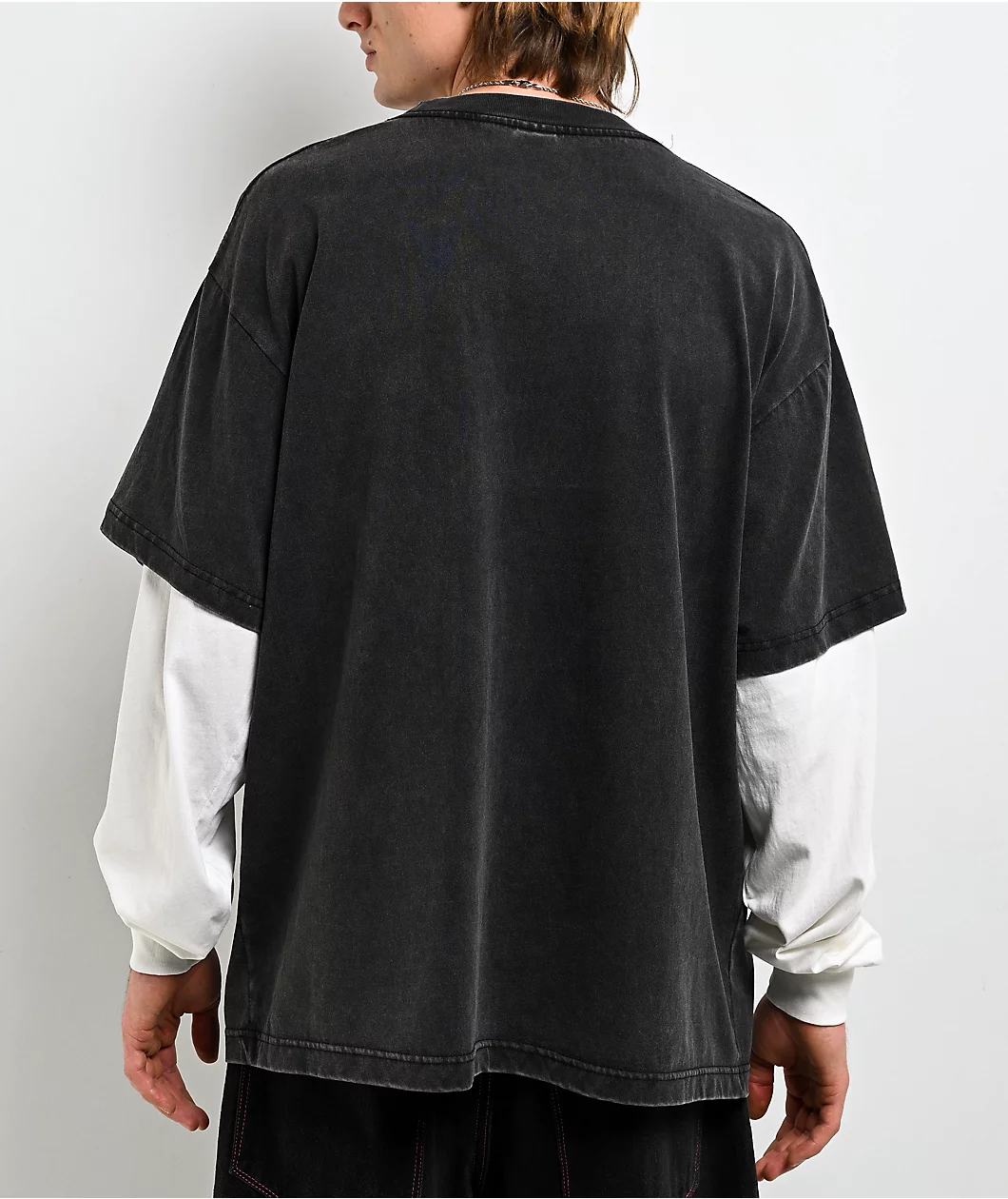 Ninth Hall Black Light Charcoal & White 2fer Long Sleeve T-Shirt - Image 2