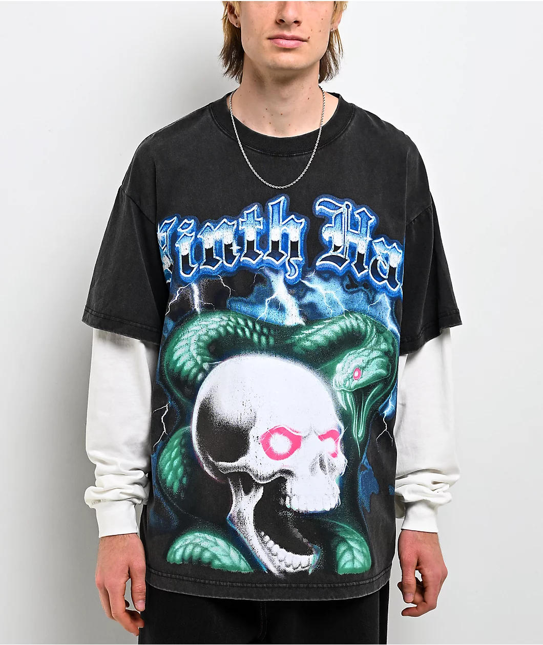 Ninth Hall Black Light Charcoal & White 2fer Long Sleeve T-Shirt