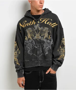 Ninth Hall Brothers Black Wash Crop Zip Hoodie