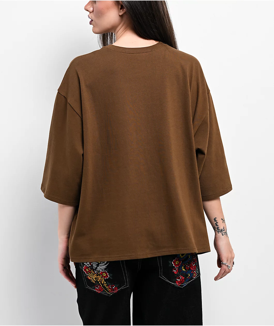 Ninth Hall Ciara Foil Print Brown Oversized Boxy T-Shirt - Image 2