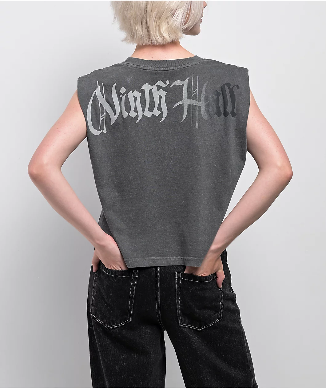 Ninth Hall Cross My Heart Charcoal Crop Tank Top - Image 2