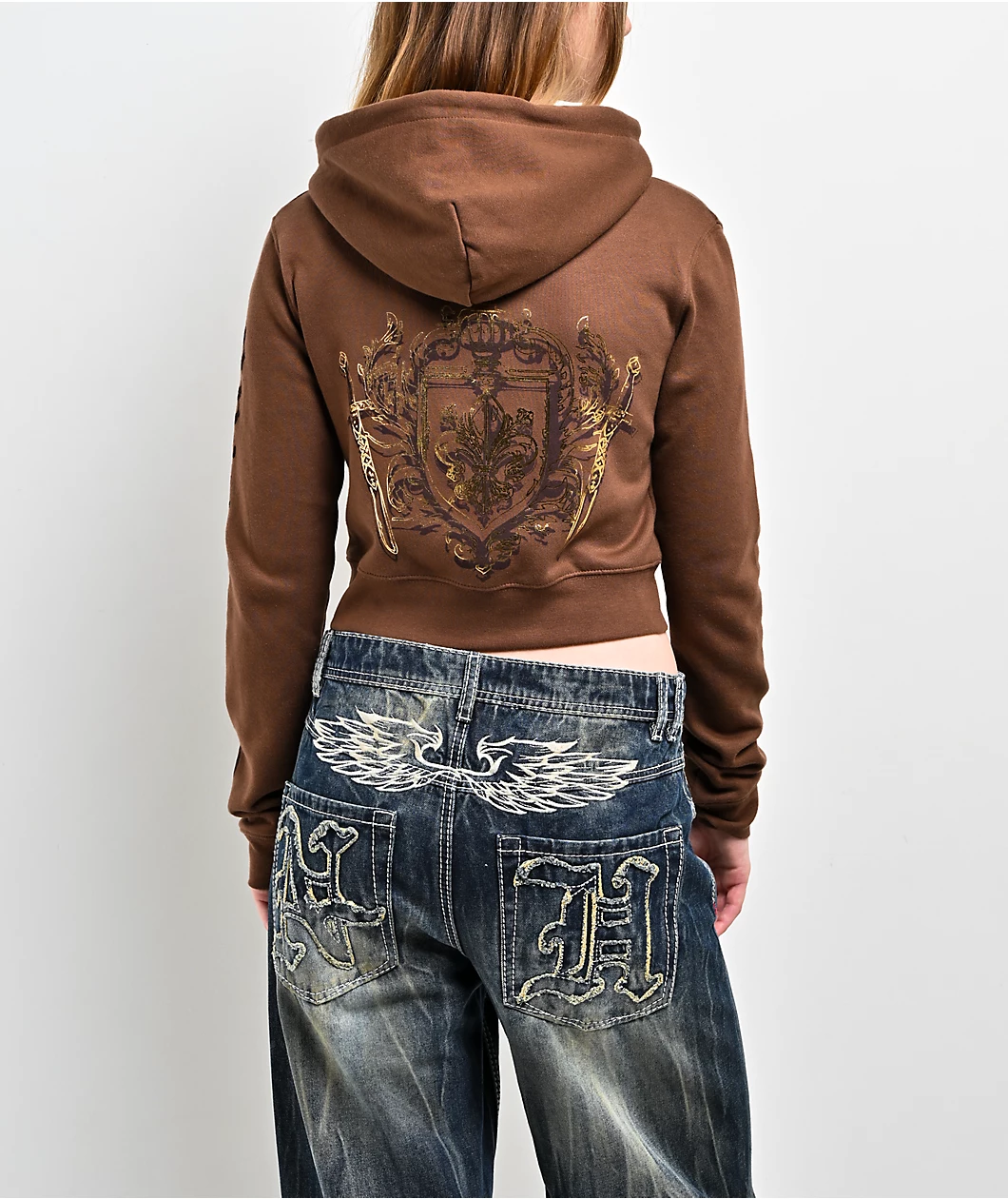 Ninth Hall Divine Conflict Brown Crop Zip Hoodie - Image 2