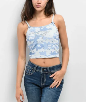 Ninth Hall Kerri Angel Camo Blue Crop Tank Top