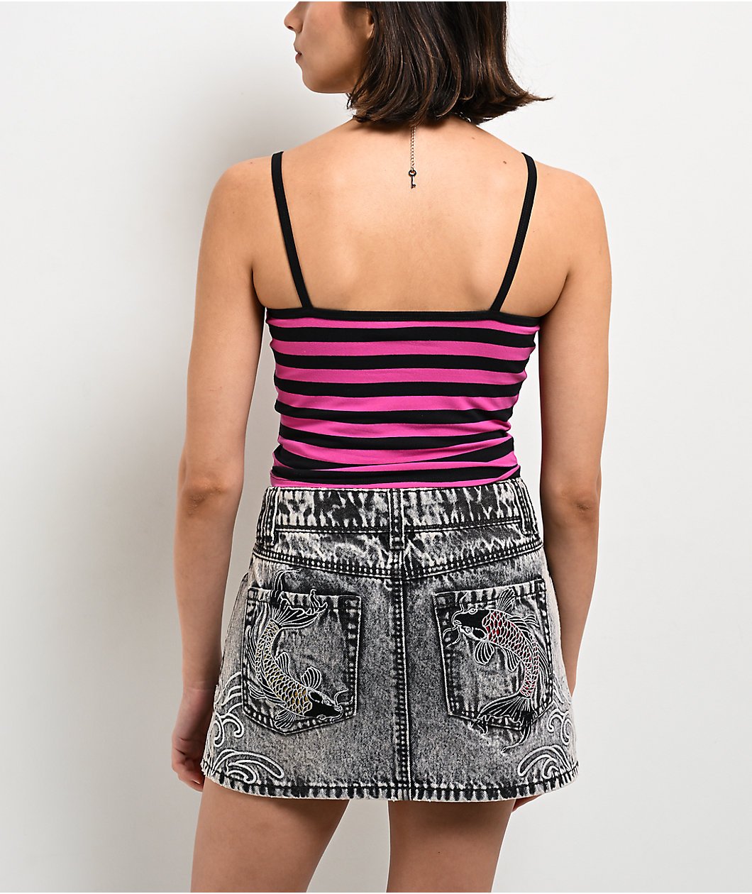 Ninth Hall Kerri Stripe Black & Pink Crop Tank Top - Image 2