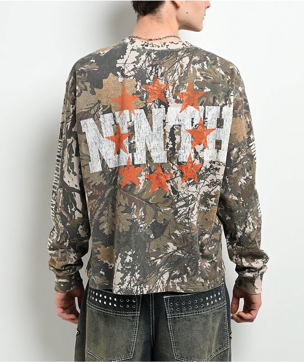 Ninth Hall Layered Text Camo Long Sleeve Thermal T Shirt 411381 back US