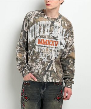 Ninth Hall Layered Text Camo Long Sleeve Thermal T-Shirt