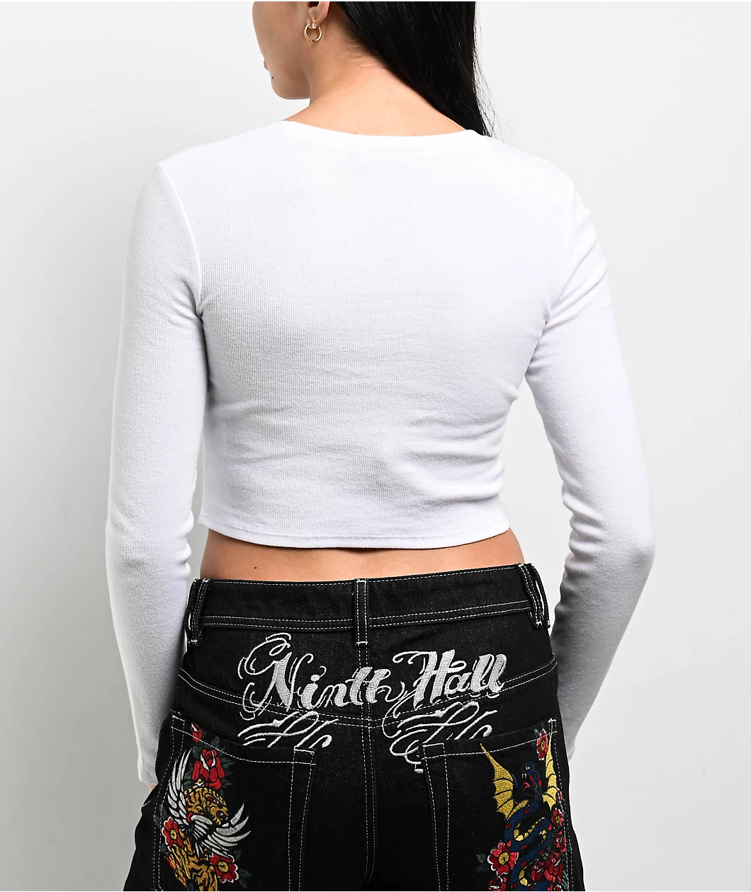 Ninth Hall Livie White Long Sleeve Crop Top - Image 2