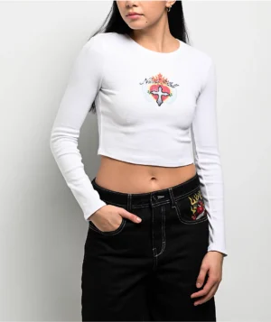 Ninth Hall Livie White Long Sleeve Crop Top