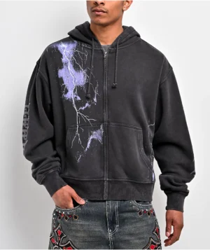 Ninth Hall Night Terrors Black Wash Crop Zip Hoodie