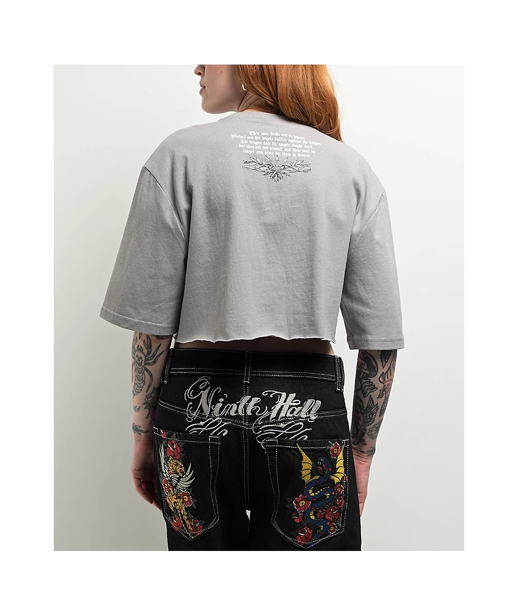 Ninth Hall Olivia Angel Grey Boxy Crop T-Shirt - Image 2