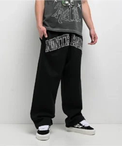 Ninth Hall Rhinestone Black Oversized Sweatpants 395540 front US