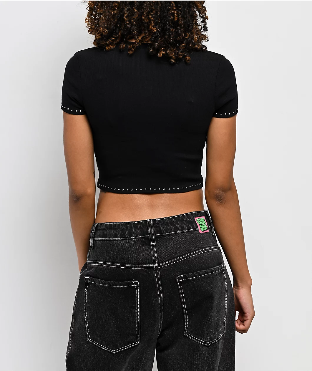 Ninth Hall Shawnie Cross Cutout Black Fitted Crop T-Shirt - Image 2
