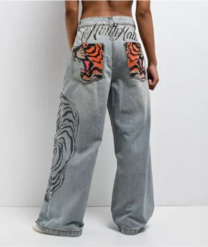 Ninth Hall Trina Growl Wide Leg Blue Wash Jeans