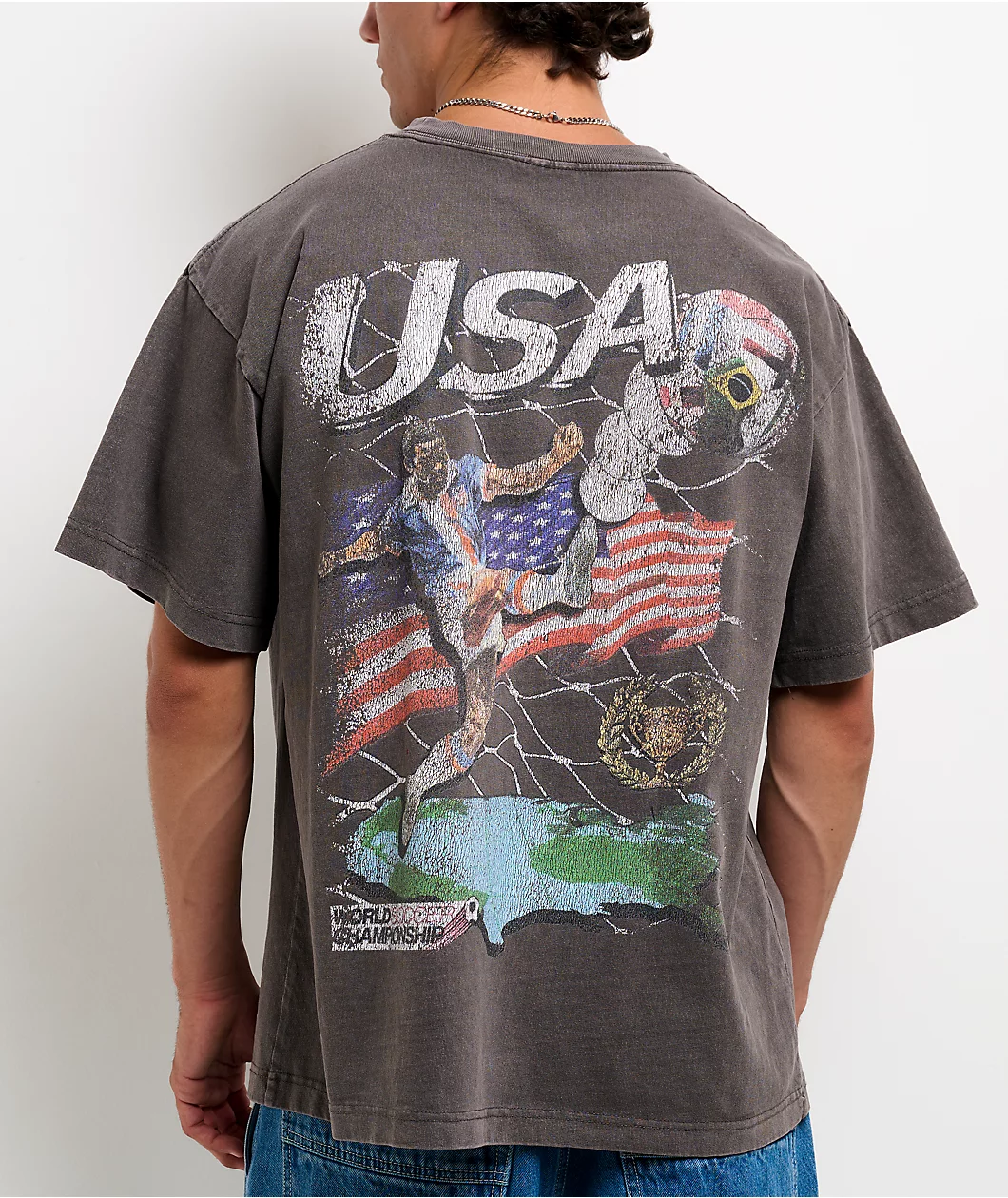 Ninth Hall USA World Soccer Championship Vintage Grey T-Shirt - Image 2