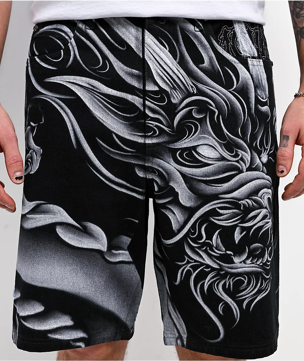 Ninth Hall Waylay Dragon Black Raw Denim Shorts - Image 2